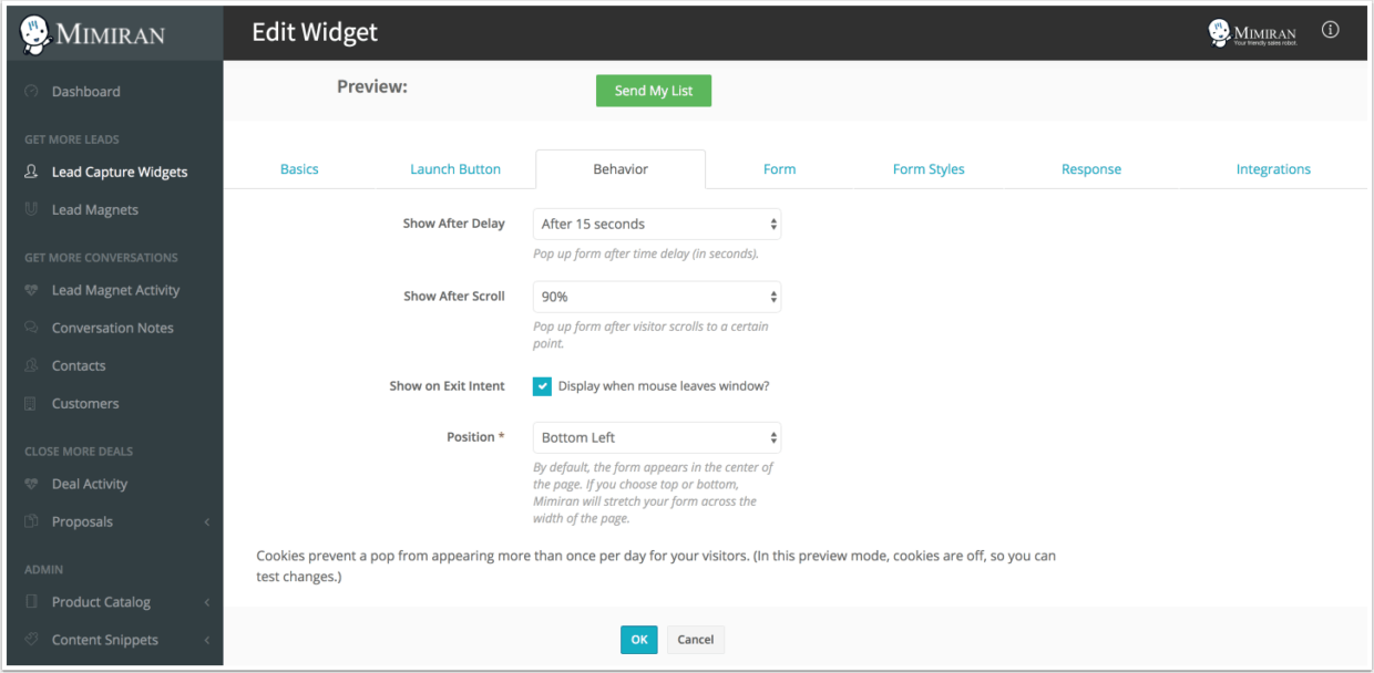 Edit Lead Capture Widget