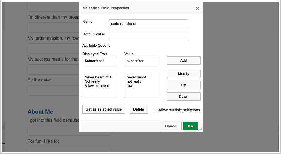 Client Intake Form Select Control