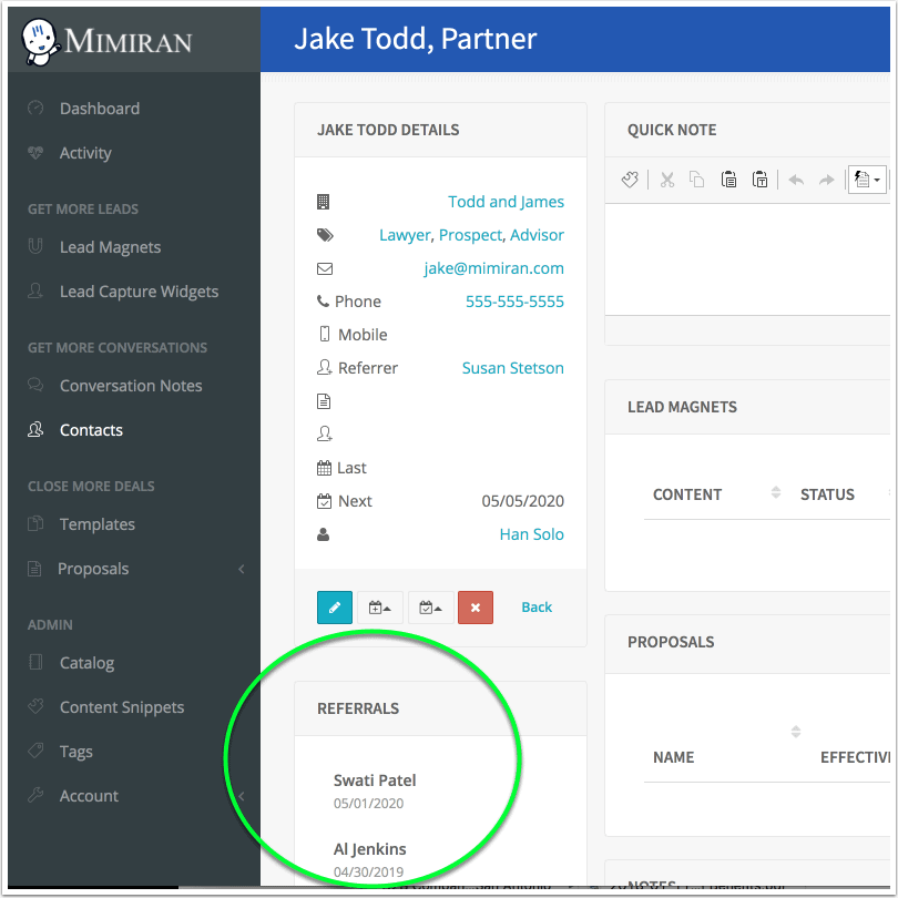 See Referrals in Mimiran CRM