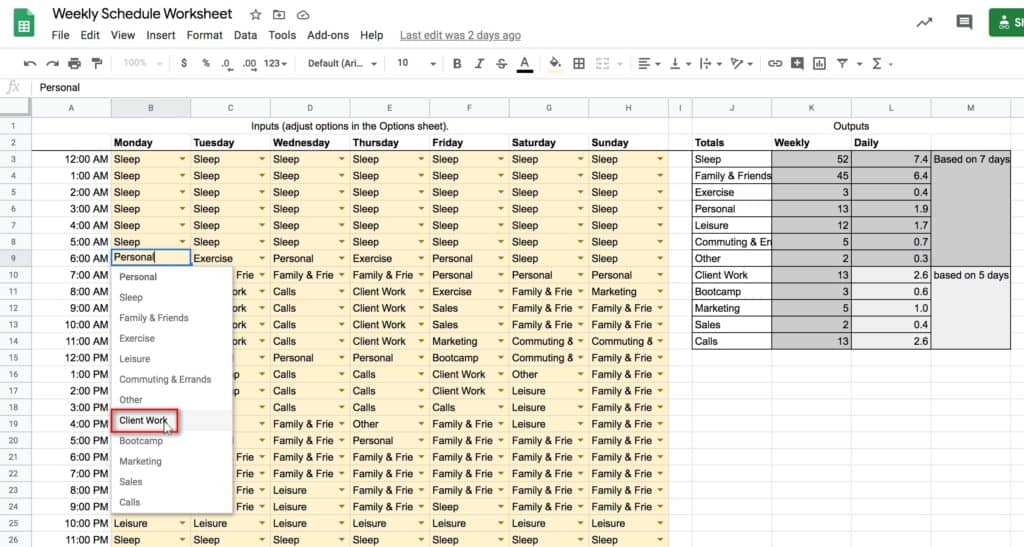 Weekly Planning Calendar