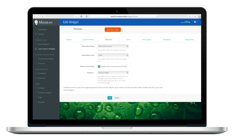 Mimiran edit Web Lead Capture Widget