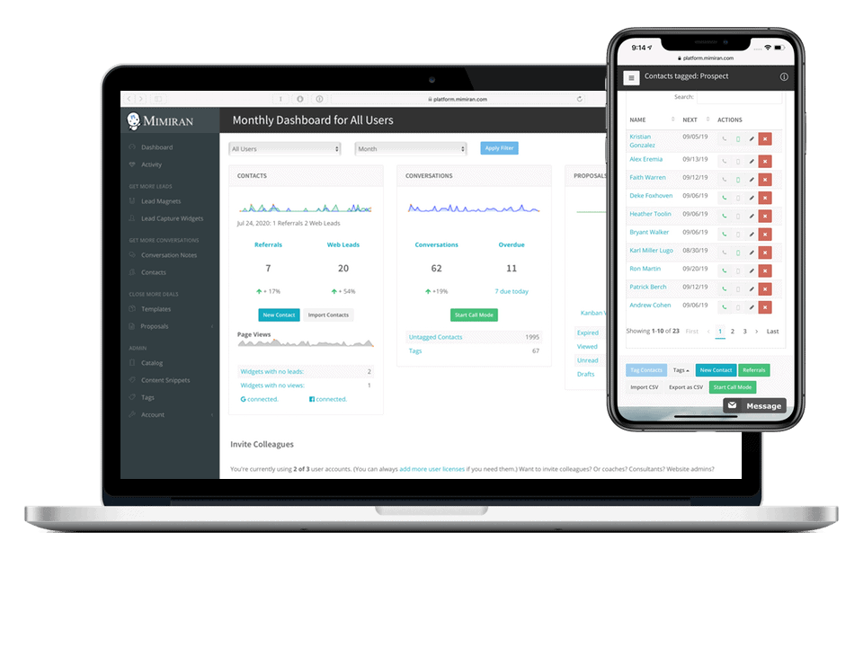 Mimiran Dashboard and Mobile