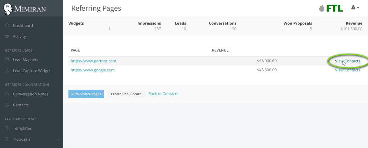 Mimiran Lead Referring Pages