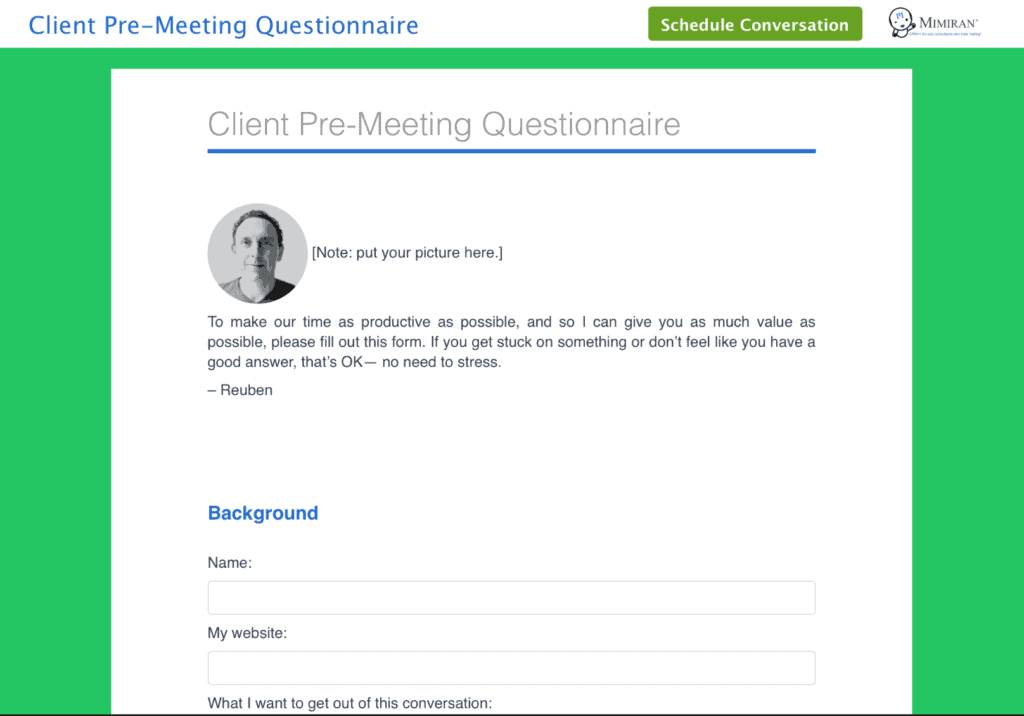 Client Pre-Meeting Questionnaire