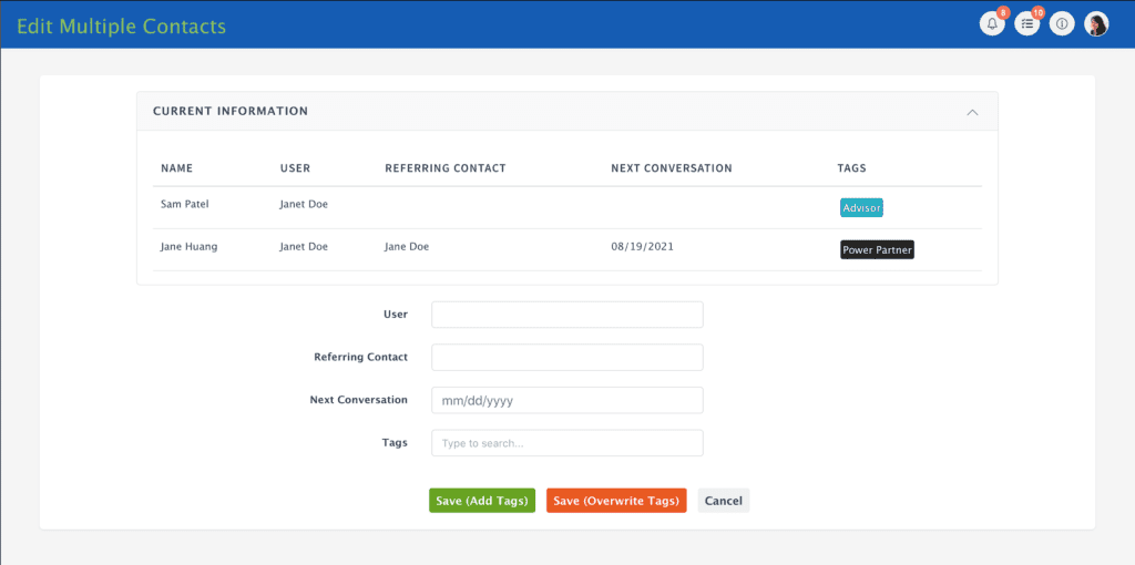 Mimiran CRM edit multiple contacts
