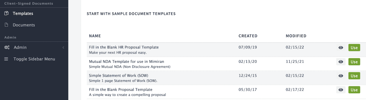 Mimiran proposal document templates