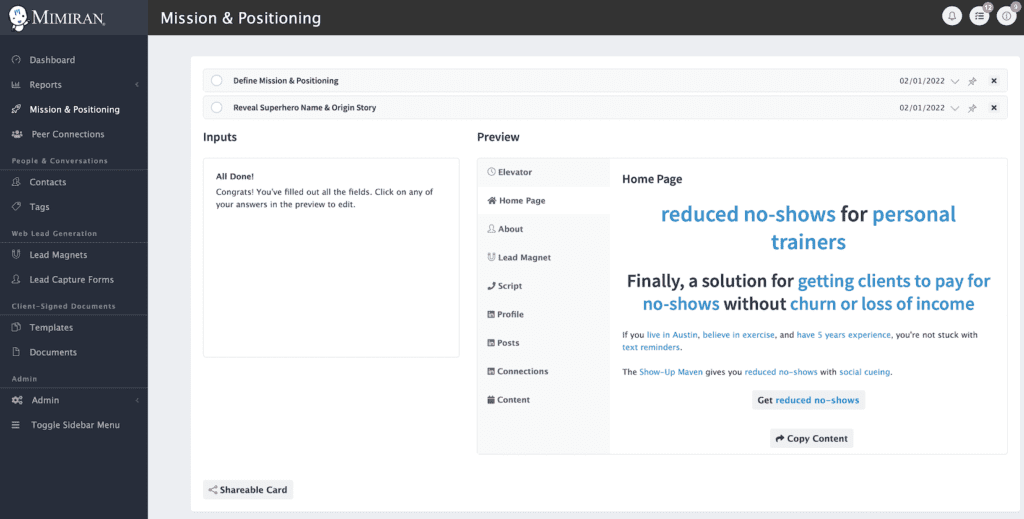 Mimiran Positioning tool for independent consultants