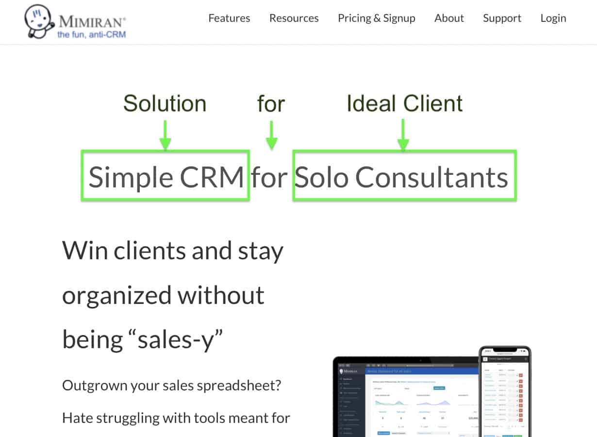 Mimiran solution for ideal client website formula