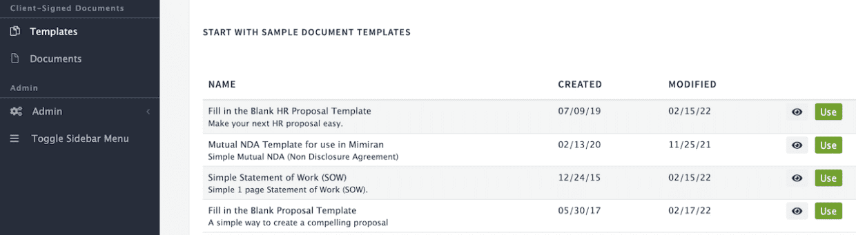 Mimiran Proposal Document Templates