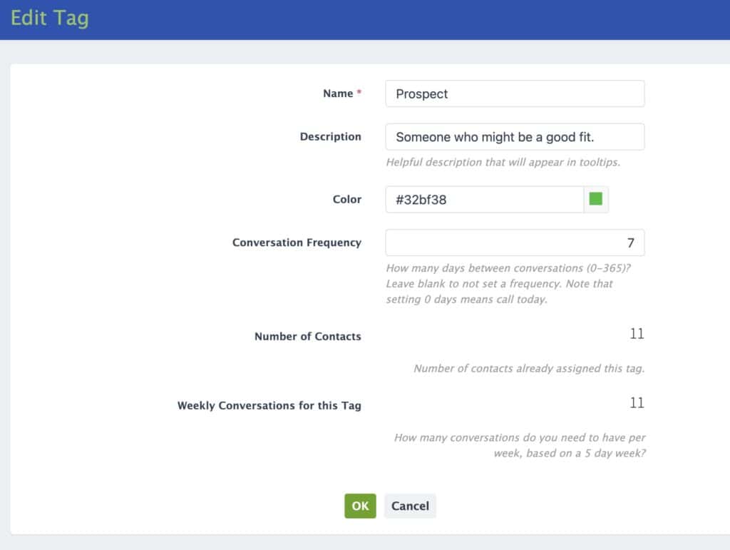 Mimiran CRM tag conversation frequency